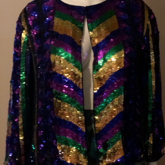 NWT Gorgeous Mardi Gras purple sequins jacket 2X - Picture 3 of 8
